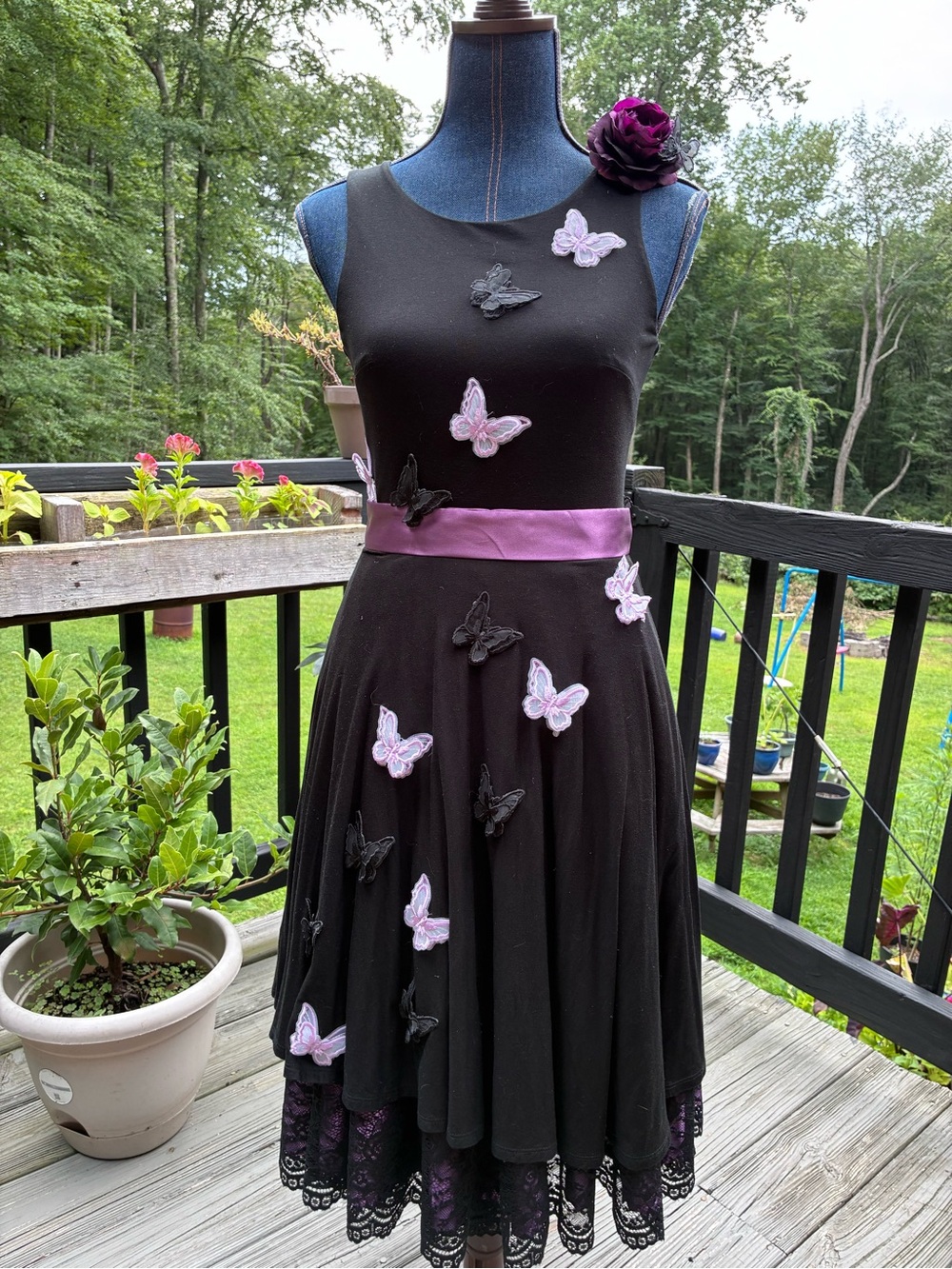 Black and Purple Butterfly Accent Sleeveless Dress Little Black Dress
